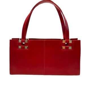 Hand Maid By Michelle Frantz Red Leather Shoulder Bag Gold Accents